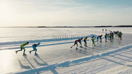 Speed Skating on a Frozen Lake in Lulea, Sweden, on a Bright Winter Day