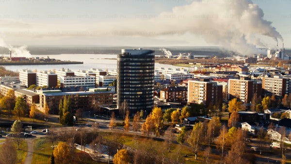 Autumn aerial view of Piteå city