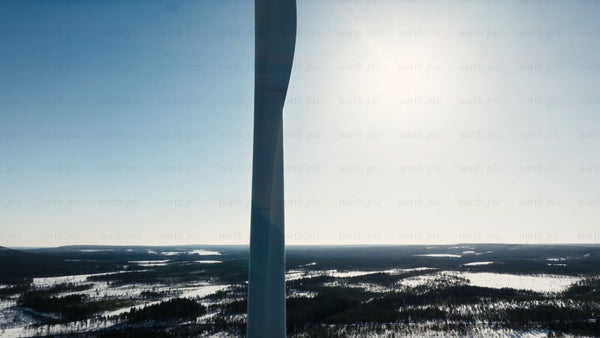 Rotating wind turbine in winter: Markbygden wind farm, Sweden