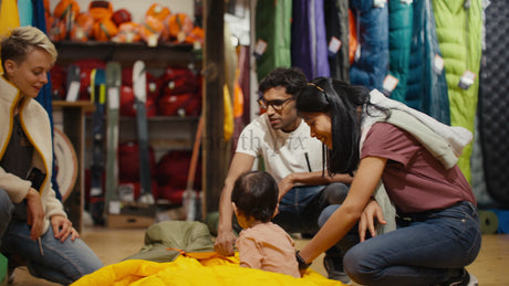 Family Shopping for Camping Gear: Trying Out a Kid-Sized Sleeping Bag