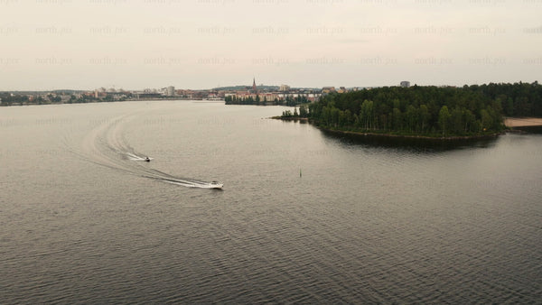 Summer evening boat trip in Luleå: An aerial perspective of coastal beauty