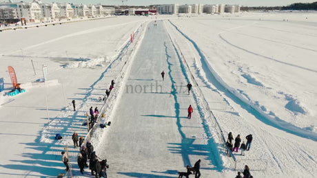 Winter Ice Skating in Luleå, Sweden: Drone View of Frozen Track