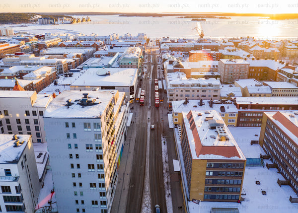 Luleå winter morning cityscape with snowy streets and urban architecture