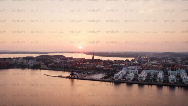 Sunset over Luleå: A summer aerial view of the Swedish city