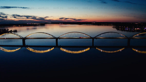 Luleå: Aerial summer sunset view of the Bergnäsbron bridge