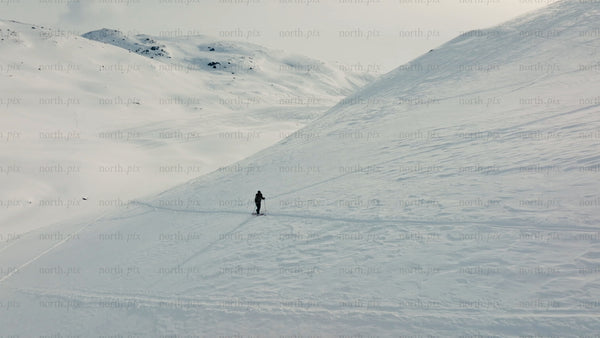 Skier in riksgransen, Sweden: Winter backcountry skiing adventure