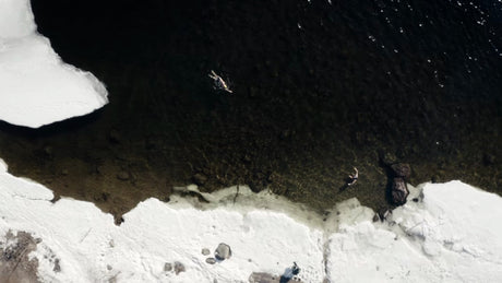 Winter Ice Bath in Luleå, Sweden: Two People Swimming in Freezing Water