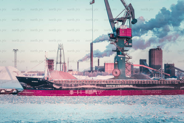 Cargo ship at Port of Luleå in winter