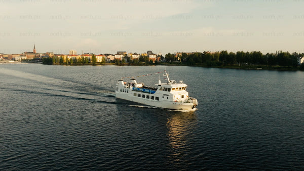 M/s Laponia passenger ferry cruising on Luleälven in Luleå, during a summer evening