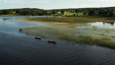 Summer Rowing on a Calm Lake in Lulea, Sweden: A Drone's-Eye View