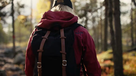 Woman Hiking in Autumn Forest, Luleå, Sweden: Daytime Tracking Shot