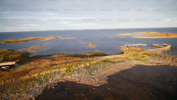 Rödhallen archipelago summer drone view: Luleå coastal scenery with lighthouse