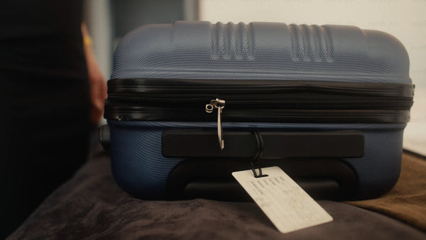 Woman closing suitcase in hotel room getting ready for business trip