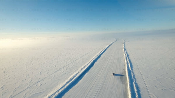 Driving on a frozen ice road in the Luleå archipelago