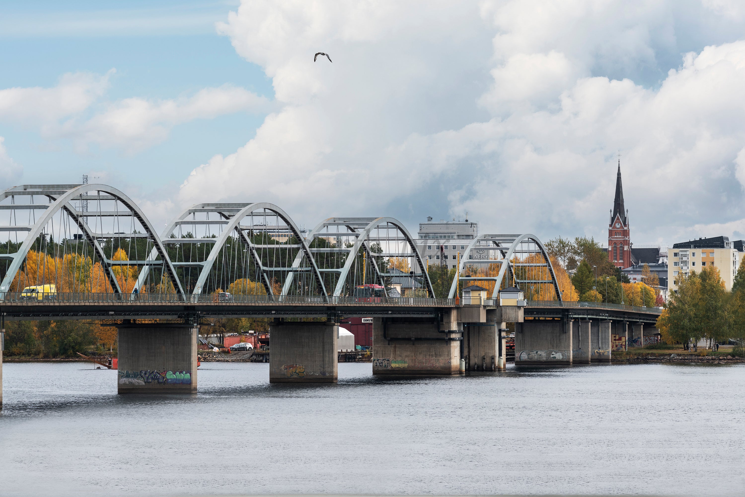 Bergnäsbron bridge with autumn foliage, Luleå