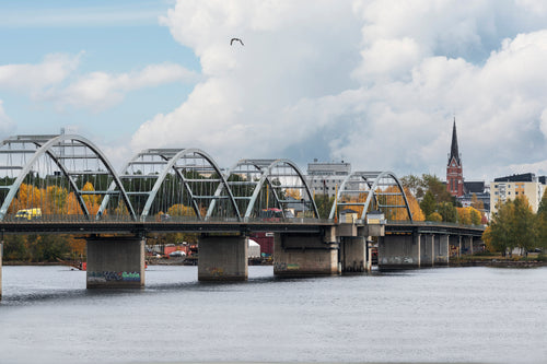Bergnäsbron bridge with autumn foliage, Luleå