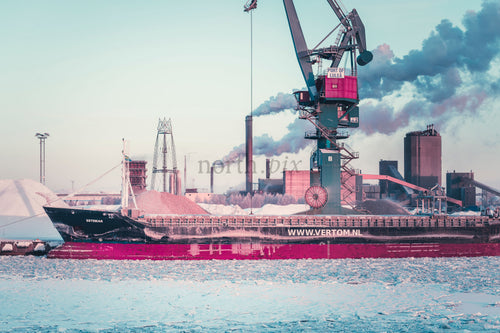 Cargo ship at Port of Luleå in winter