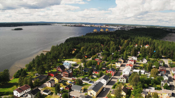 Aerial view of Luleå: Summer day on the Baltic Sea