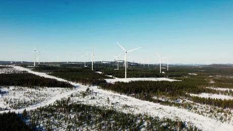 Markbygden Wind Farm: Aerial View of Winter Landscape and Clean Energy Generation