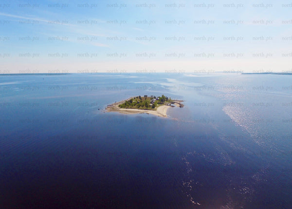 Drone view of a small island in Luleå archipelago, summer day