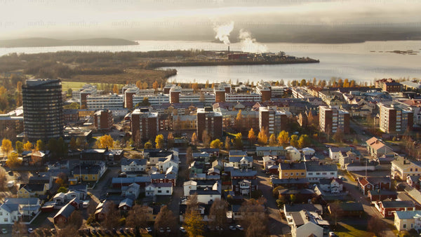 Piteå city aerial view in autumn