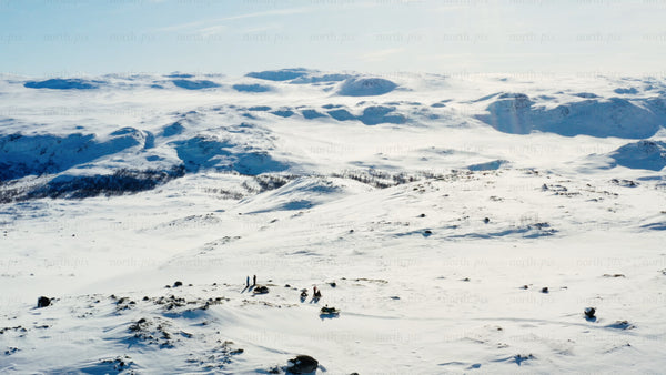 Aerial view of snowy mountains in Riksgränsen