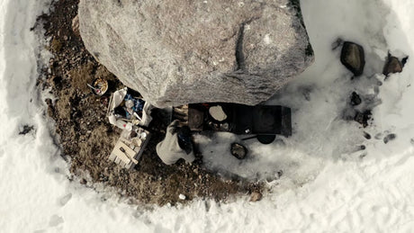 Winter Cooking in the Luleå Archipelago: Drone View of a Snowy Campsite