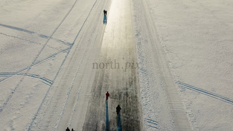 Ice Skating and Kicksledding on a Frozen Road in Lulea, Sweden