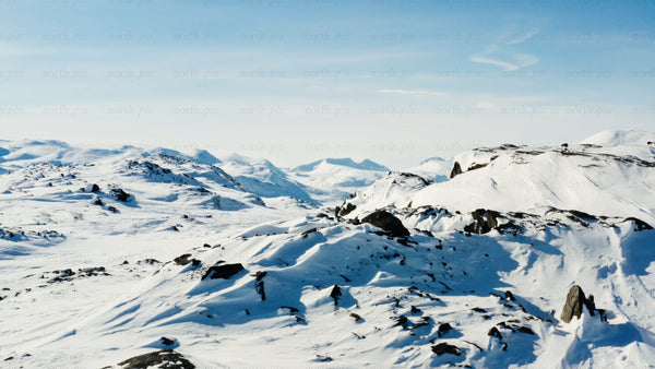 Aerial drone view of snow covered mountains in Riksgränsen