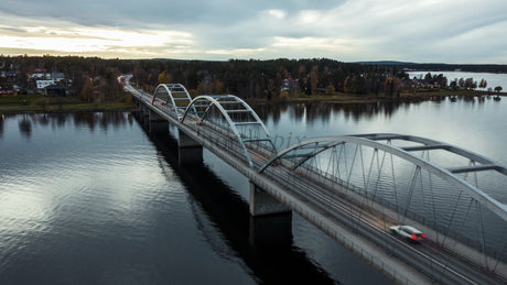 Luleå Evening Bridge Timelapse: Cars Crossing Bergnäsbron in Sweden