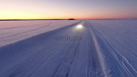 Driving on a Snowy Ice Road in Luleå, Sweden at Sunset