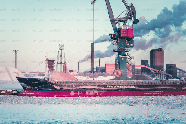 Cargo ship at Port of Luleå in winter