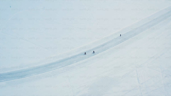 Aerial View of Cross-Country Skiers in Snowy Lulea, Sweden