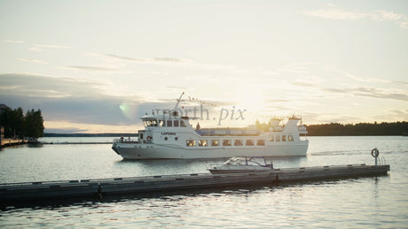 Tour Boat Laponia on Lulea River at Sunset in Lulea, Sweden