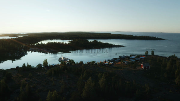 Summer Sunset Over Brändöskär Archipelago in Luleå, Sweden: A Drone's Perspective