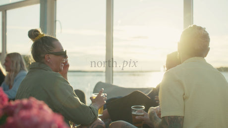 Friends Enjoying a Summer Evening in Lulea, Sweden