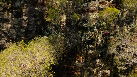 Spring Hike: Aerial Drone View of Hikers in Rocky Terrain, Luleå, Sweden