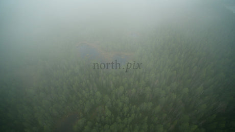 Wind Turbines in a Foggy Forest: Aerial View of Renewable Energy in Haraholmen, Sweden