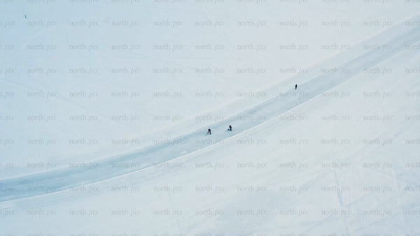 Aerial View of Cross-Country Skiers in Snowy Lulea, Sweden